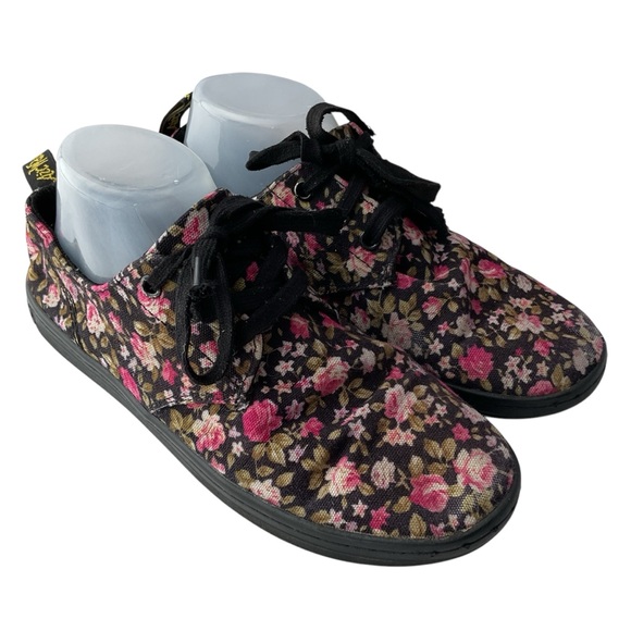 Dr. Martens Shoes - Dr. Martens Aldgate Floral Canvas Lace Up Shoes Pink Black Ladies US8
